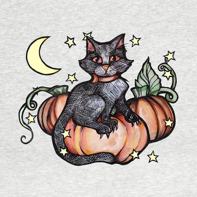 Black Cat Pumpkin Halloween by bubbsnugg